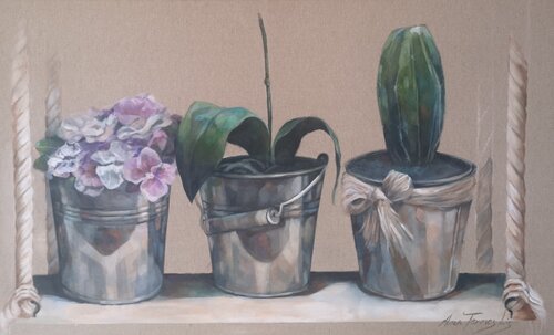 "CAPTUS, FLORES  Y  TRES MACETAS" van Ana Termes Lis, Schilderij te koop op Singulart