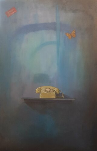 Teléfono y mariposa von Miguel Ángel García López, Malerei kaufen auf Singulart
