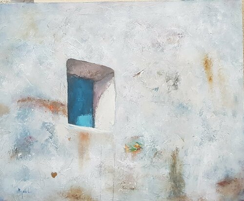 Ventana azul y collage con pared von Miguel Ángel García López, Malerei kaufen auf Singulart