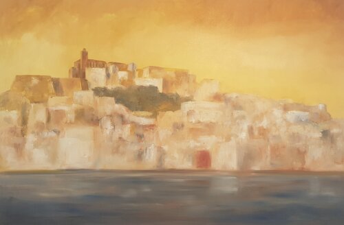 Skyline de ibiza ocres par Miguel Ángel García López, Peinture en vente sur Singulart