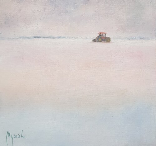 Estanque de FORMENTERA y tractor di Miguel Ángel García López, Pittura in vendita su Singulart