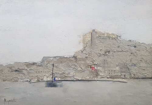 Dalt Vila ,biza y barco azul von Miguel Ángel García López, Malerei kaufen auf Singulart