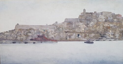 Skyline con barcos by Miguel Ángel García López, Painting for Sale on Singulart