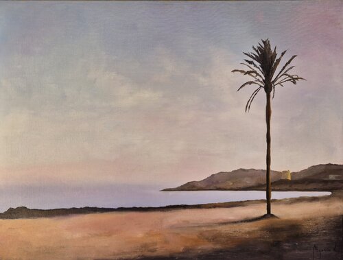 Palmera en la playa von Miguel Ángel García López, Malerei kaufen auf Singulart