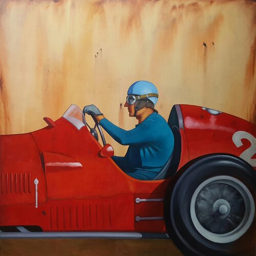 Piloto y coche par Miguel Ángel García López, Peinture en vente sur Singulart
