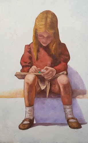 Niña pintora en ibiza de Miguel Ángel García López, Pintura a la venta en Singulart