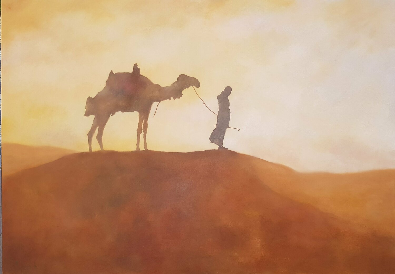 Árabe y dromedario Miguel Ángel García López Peinture originale à vendre