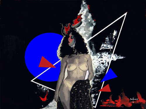 IL MISTERO DELLA DONNA CON DRAPPO NERO - pannello rigido von Ezio Ranaldi, Malerei kaufen auf Singulart