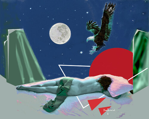 NOTTE DI LUNA PIENA (con aquila) - tela von Ezio Ranaldi, Druck kaufen auf Singulart