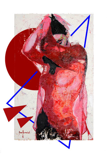 NUDO CON VELO ROSSO - pannello rigido by Ezio Ranaldi, Painting for Sale on Singulart