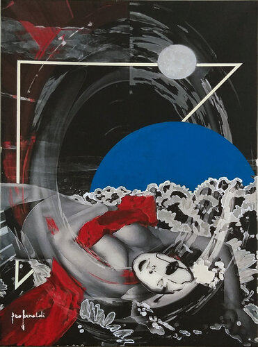 DRAPPO ROSSO CON GIRASOLI - tela by Ezio Ranaldi, Painting for Sale on Singulart
