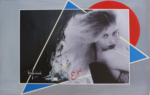 RITRATTO IPNOTICO con triangoli blu - pannello legno by Ezio Ranaldi, Painting for Sale on Singulart