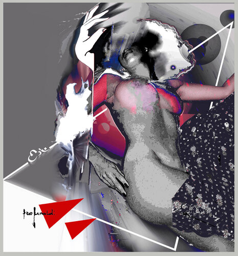 NUDO GRIGIO CON MANO E TRIANGOLI ROSSI - pannello rigido von Ezio Ranaldi, Druck kaufen auf Singulart