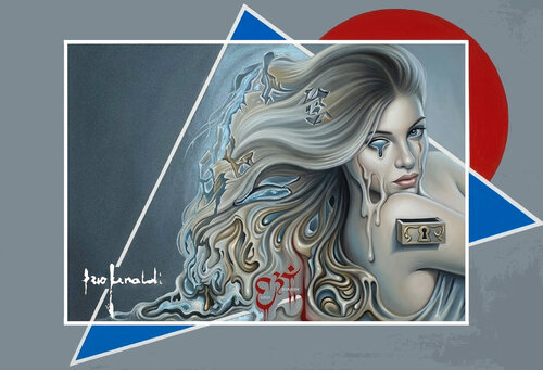 RITRATTO IPNOTICO con triangoli blu - tela di Ezio Ranaldi, Stampa in vendita su Singulart