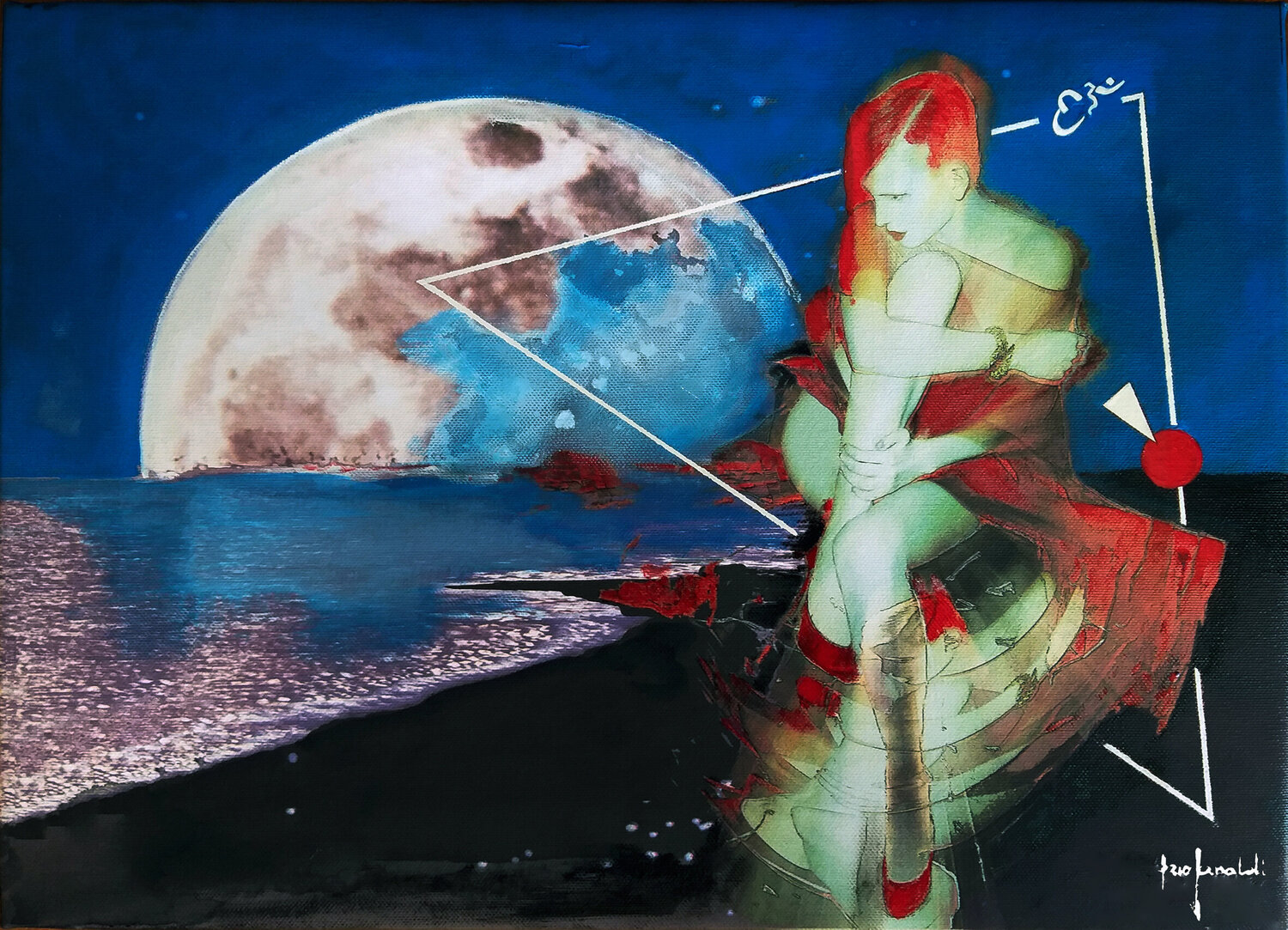 NOTTE DI LUNA PIENA, (capelli rossi) - tela Ezio Ranaldi Originalgemälde zu verkaufen