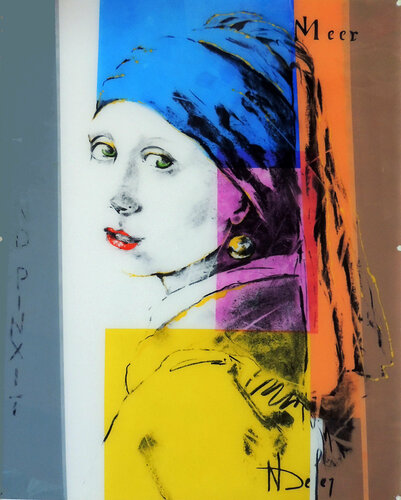 JEUNE FILLE À LA PERLE POP van Nadine Defer, Schilderij te koop op Singulart