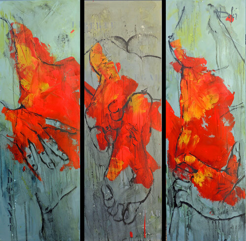 TRIPTYQUE ROUGE di Nadine Defer, Pittura in vendita su Singulart