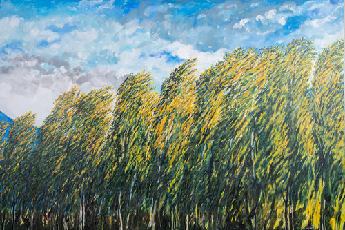 Pioppi al vento by Piero Casarin, 油畫 for Sale on Singulart