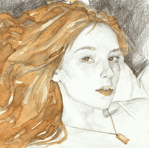 Portrait with coffee di Oleksii Gnievyshev, Disegno in vendita su Singulart
