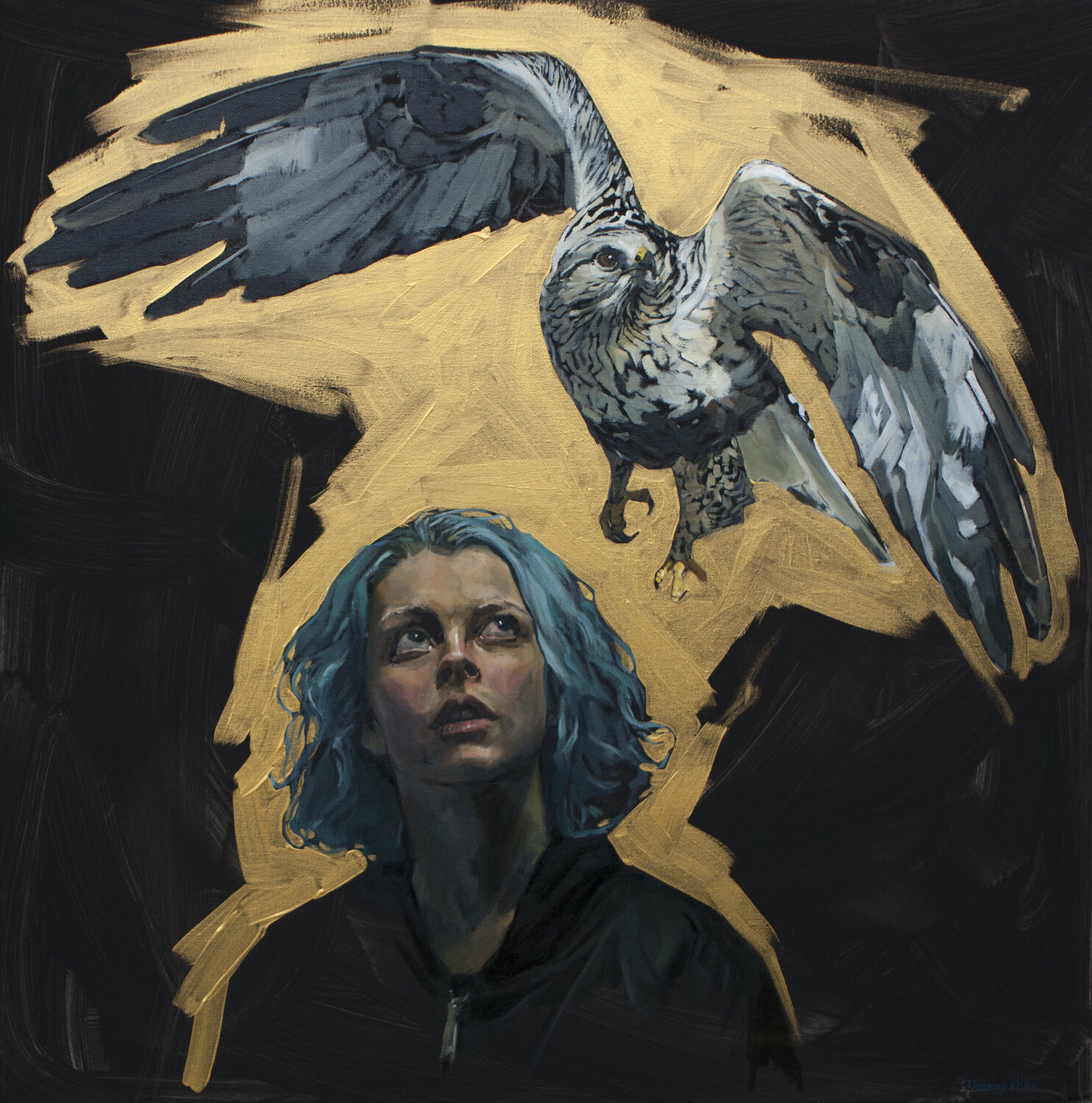 Mädchen und ein Falke Oleksii Gnievyshev