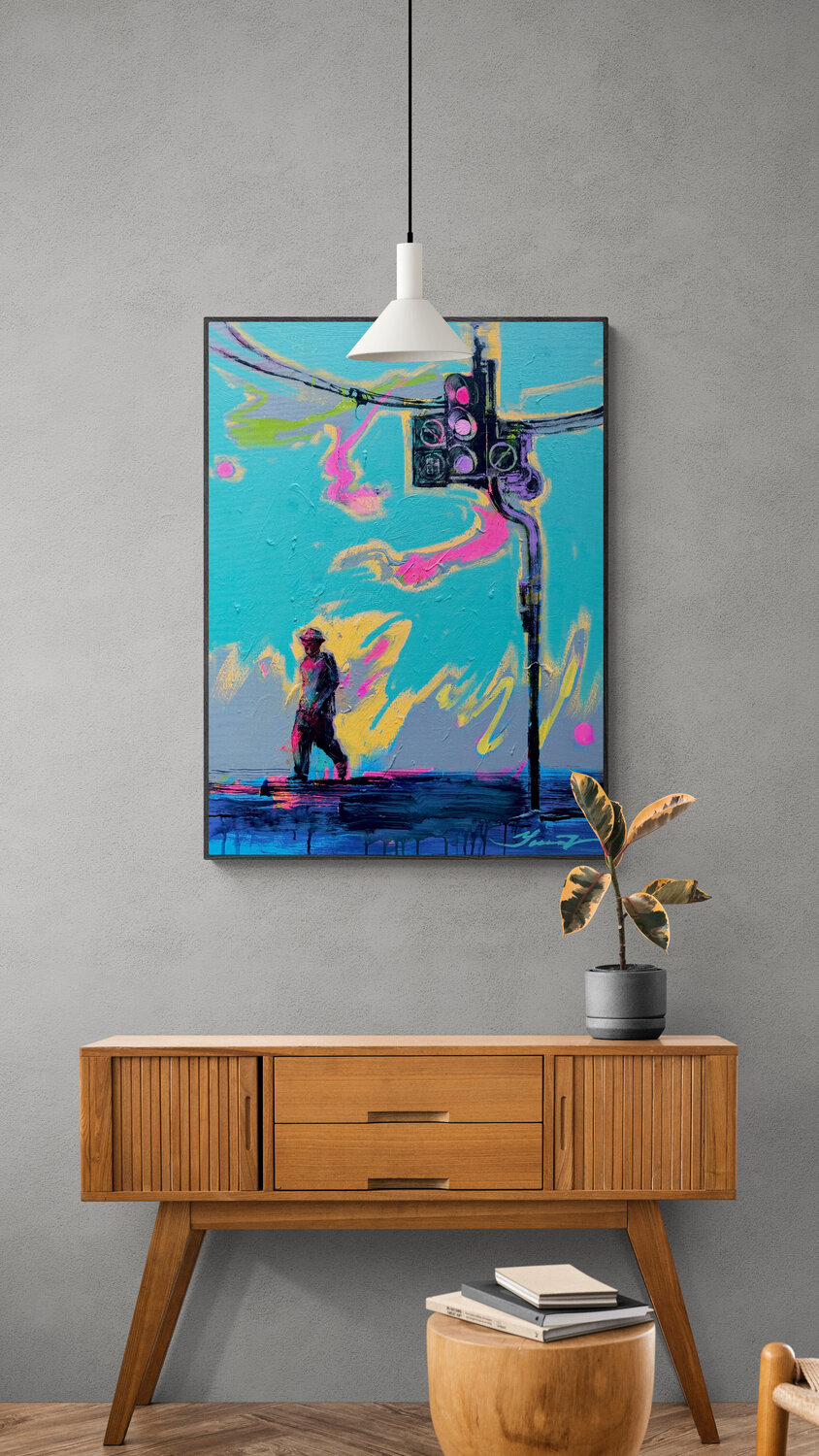 Purple Traffic Light - Urban art - Pop Art - Blue Yellow - Pink