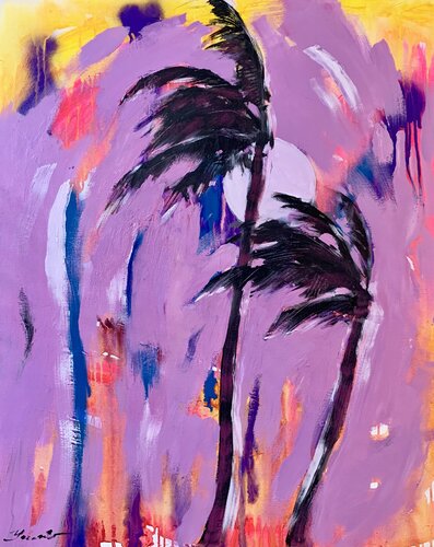 Bright painting - "Pink palms" - Pop Art van Yaroslav Yasenev, Schilderij te koop op Singulart