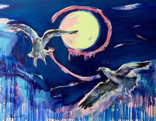 Bright painting - "Moon night" - Pop Art - 2022 von Yaroslav Yasenev, Malerei kaufen auf Singulart