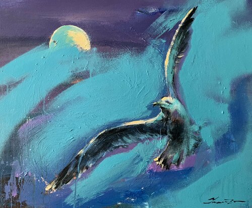 Bright painting - "Seagull on blue background" - Urban Art - Expressionist Art - 2022 Yaroslav Yasenev