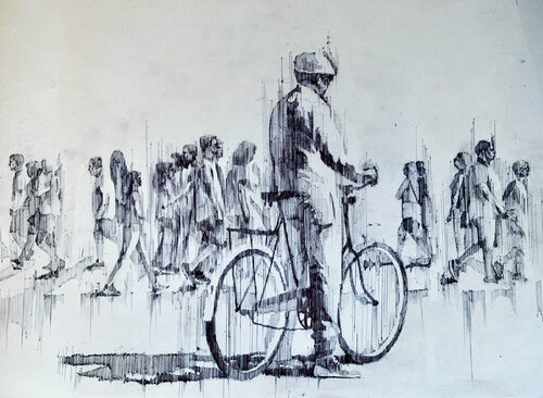 Big graphic artwork - "New York crosswalk" - Urban - People - Bike - 2022 Yaroslav Yasenev
