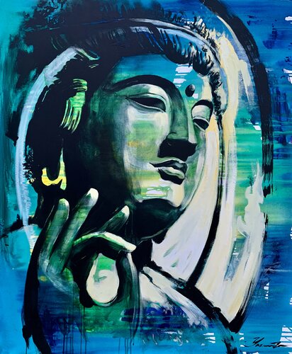 Big painting - "Buddha" - Portrait - Pop Art - Street Art - Bright portrait - 2022 von Yaroslav Yasenev, Malerei kaufen auf Singulart