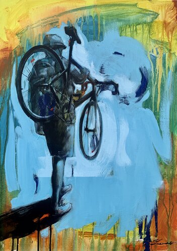 Bright painting - "Cyclist" - Pop Art - Street art - Graffiti - Bike - Sport - 2022 van Yaroslav Yasenev, Schilderij te koop op Singulart