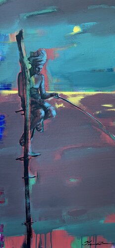 Vertical painting - "Sri Lanka fisherman" - Bright - Seascape - Sunset von Yaroslav Yasenev, Malerei kaufen auf Singulart