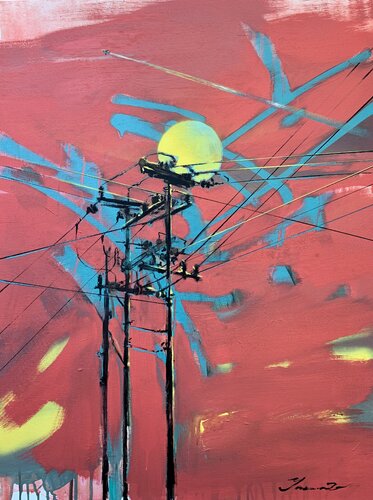 Urban painting - "Yellow moon" - Pop art - Bright - Street art - Sunset van Yaroslav Yasenev, Schilderij te koop op Singulart