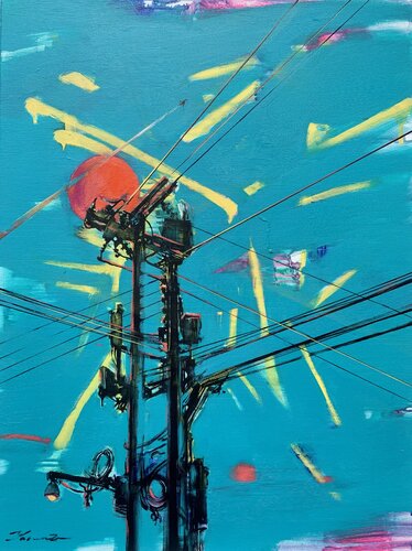 Urban painting - "Red sun" - Pop art - Bright - Street art - Sunset van Yaroslav Yasenev, Schilderij te koop op Singulart