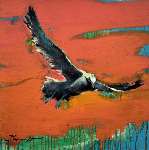 Bright painting - "Seagull on sunset " - Pop Art - Bird - Sea - Ocean - Seagull - Sunset von Yaroslav Yasenev, Malerei kaufen auf Singulart