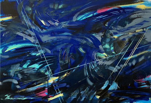 Expressive abstraction - "Ocean" - Blue abstract - Geometric abstract - Abstract painting di Yaroslav Yasenev, Pittura in vendita su Singulart