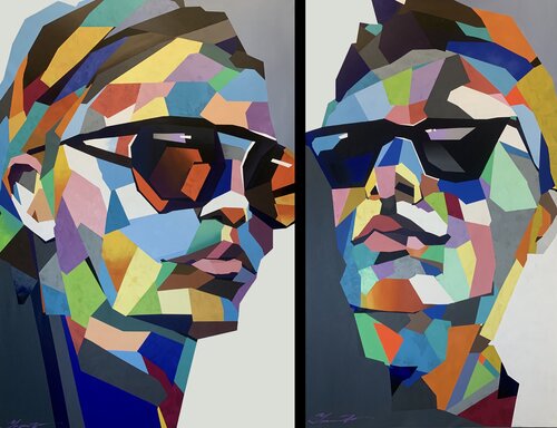 Super Big XXXL Painting - "Love" - Pop Art - Bright - Diptych - Portrait - Geometric painting von Yaroslav Yasenev, Malerei kaufen auf Singulart