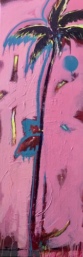 Bright painting - "Pink palms" - Pop Art - Palms - Street art - Vertical painting van Yaroslav Yasenev, Schilderij te koop op Singulart
