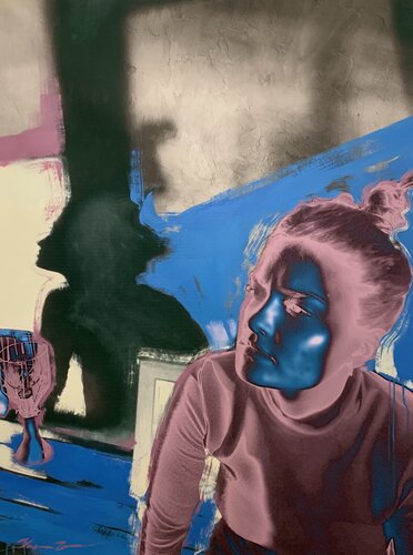 Modern XXL big painting - "Pink girl" - Pop Art - Portrait - Realism di Yaroslav Yasenev, Pittura in vendita su Singulart