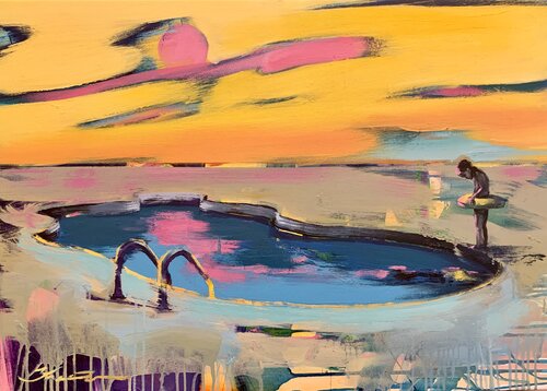 Bright painting - "Boy with float" - Pop Art - Landscape - Swimming pool Yaroslav Yasenev