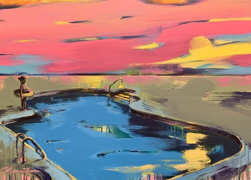 Bright painting - "Girl with float" - Pop Art - Landscape - Swimming pool Yaroslav Yasenev