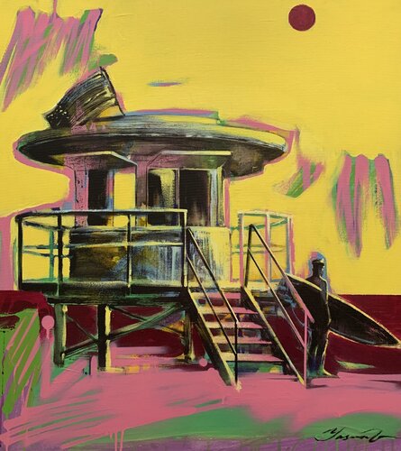 Big painting - "Surf evening" - Bright painting - Pop Art - Urban - Surfing Yaroslav Yasenev