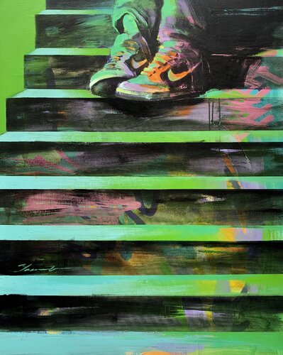 Big XL painting - "Green sneakers" - Pop Art - Urban Art - Street art par Yaroslav Yasenev, Peinture en vente sur Singulart
