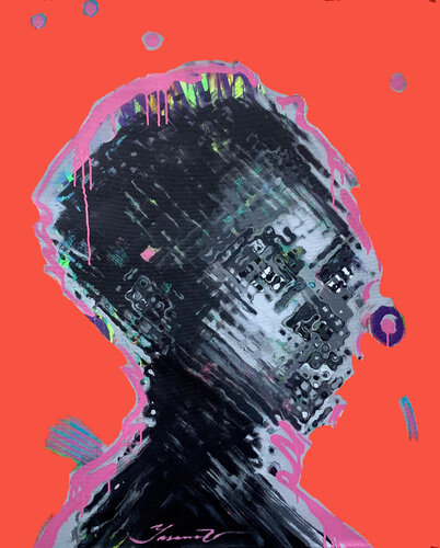 Big bright portrait - "Black queen" - Pop Art - Portrait - Contemporary art par Yaroslav Yasenev, Peinture en vente sur Singulart