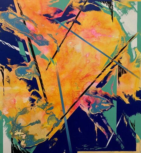 Abstract painting - "Yellow Reflection" - Abstraction - Geometric - Space abstract - Big painting - Bright abstract by Yaroslav Yasenev, 油畫 for Sale on Singulart