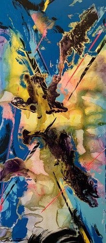 XL Abstract painting - "Blue fog" - Abstraction - Geometric - Space abstract - Big painting - Bright abstract - Blue&Yellow by Yaroslav Yasenev, 油畫 for Sale on Singulart