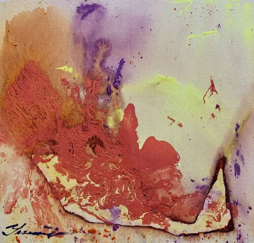 Abstract painting - "Red cloud" - Abstraction - Space abstract - Small painting - Bright abstract - Yellow and Red di Yaroslav Yasenev, Pittura in vendita su Singulart