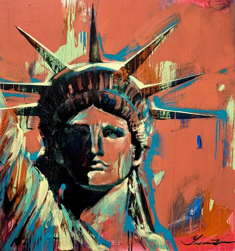 Big bright painting - "Statue of Liberty" - USA - Pop Art - Urban Art - Street Art - New York - Orange Yaroslav Yasenev