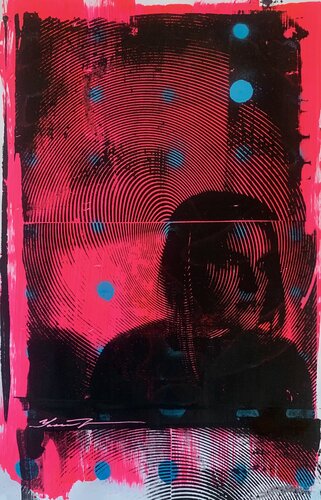 "Girl on a pink background with blue dots" #2 by Yaroslav Yasenev, Print for Sale on Singulart