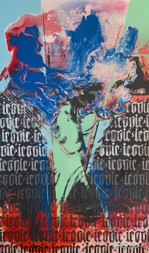 Huge abstract - "ICONIC" - Abstraction - Geometric - Space abstract - Big painting - Bright abstract - Grey&Blue&Pink di Yaroslav Yasenev, Pittura in vendita su Singulart
